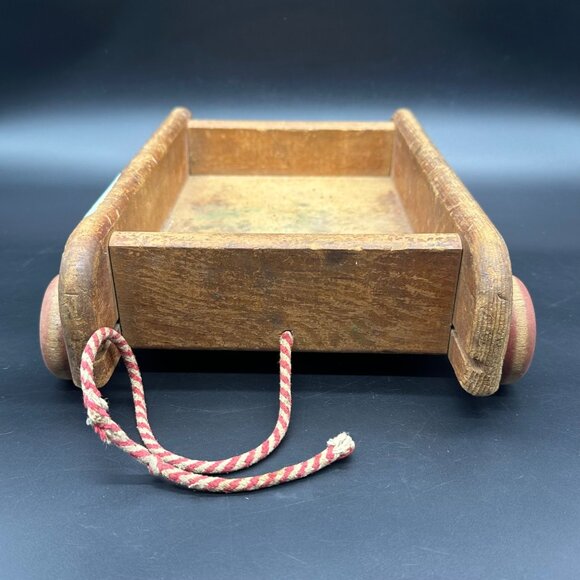 Vintage Playskool Wooden Wagon Pull Toy Blocks Rope Handle 1960s Mid Century - Picture 3 of 13
